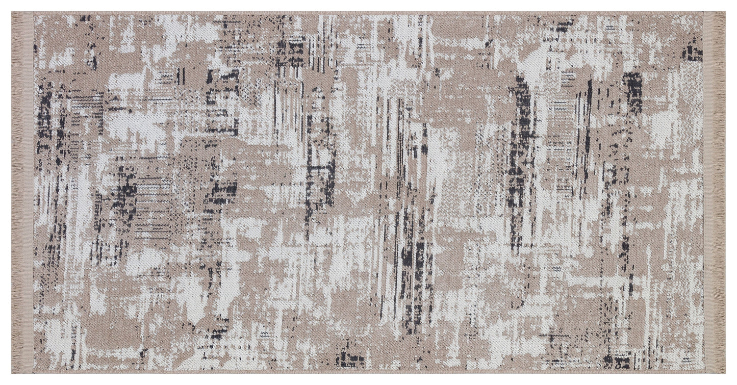Washable Abstract Area Rug – Distressed Beige & Grey Boho Farmhouse Carpet