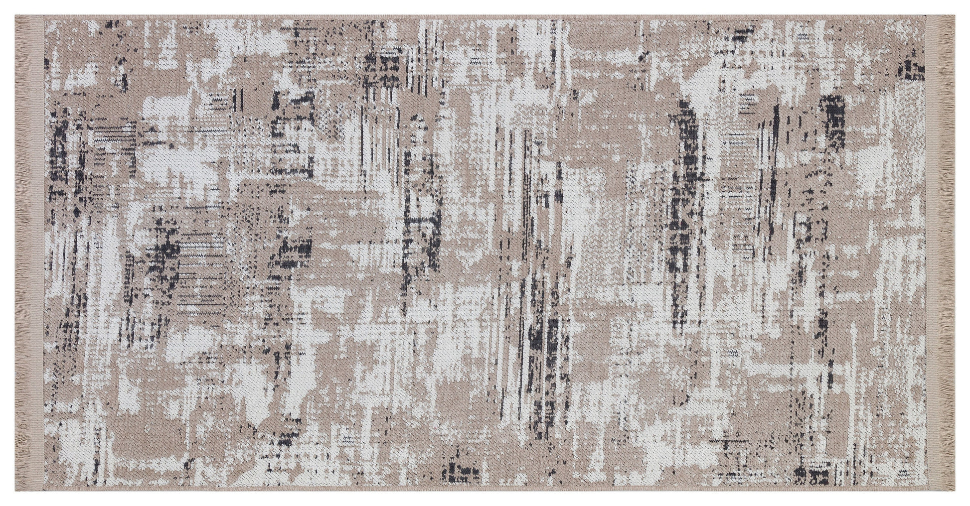 Washable Abstract Area Rug – Distressed Beige & Grey Boho Farmhouse Carpet