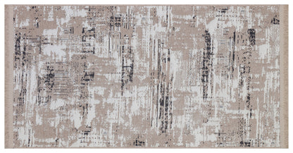 Washable Abstract Area Rug – Distressed Beige & Grey Boho Farmhouse Carpet