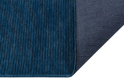 Teal Blue Ribbed Area Rug – Machine Washable, Low Pile Cotton Carpet (Boho Living Room)