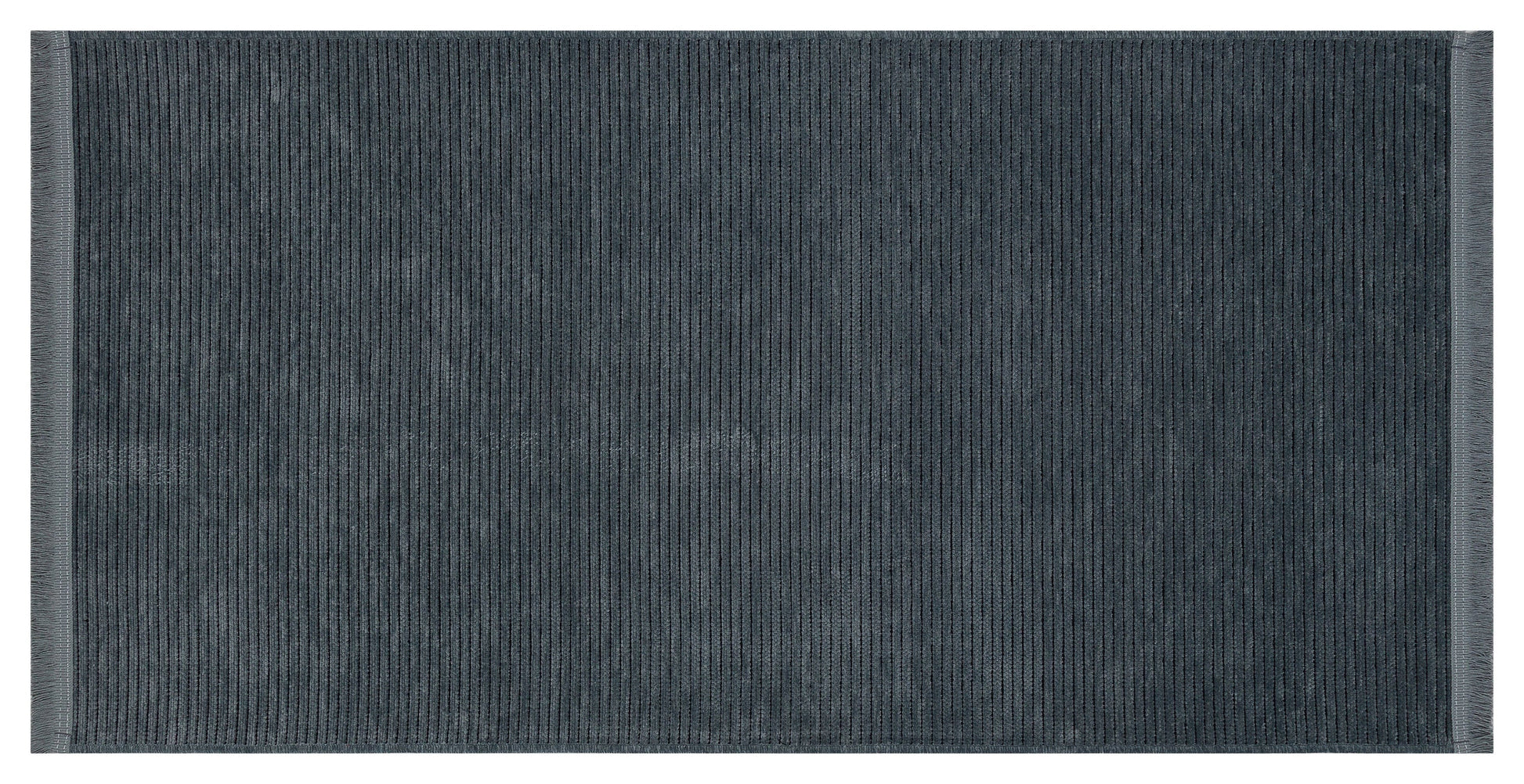 Washable Navy Blue Ribbed Area Rug – Modern Textured Cotton Carpet with Fringe