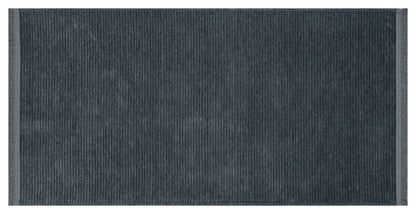 Washable Navy Blue Ribbed Area Rug – Modern Textured Cotton Carpet with Fringe