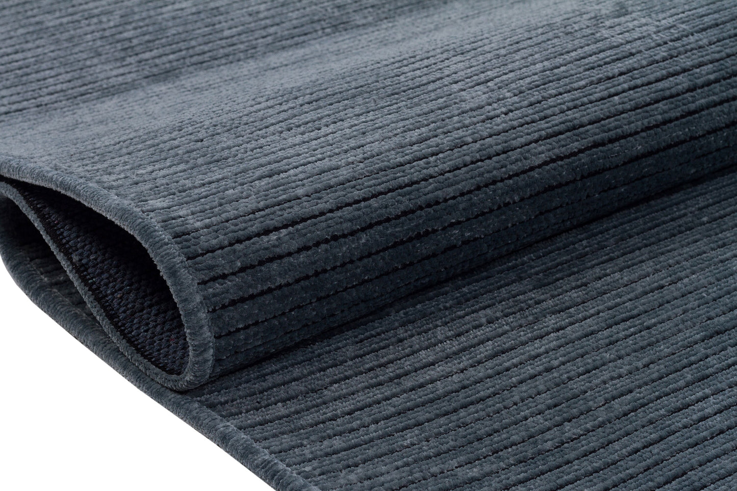 Washable Navy Blue Ribbed Area Rug – Modern Textured Cotton Carpet with Fringe