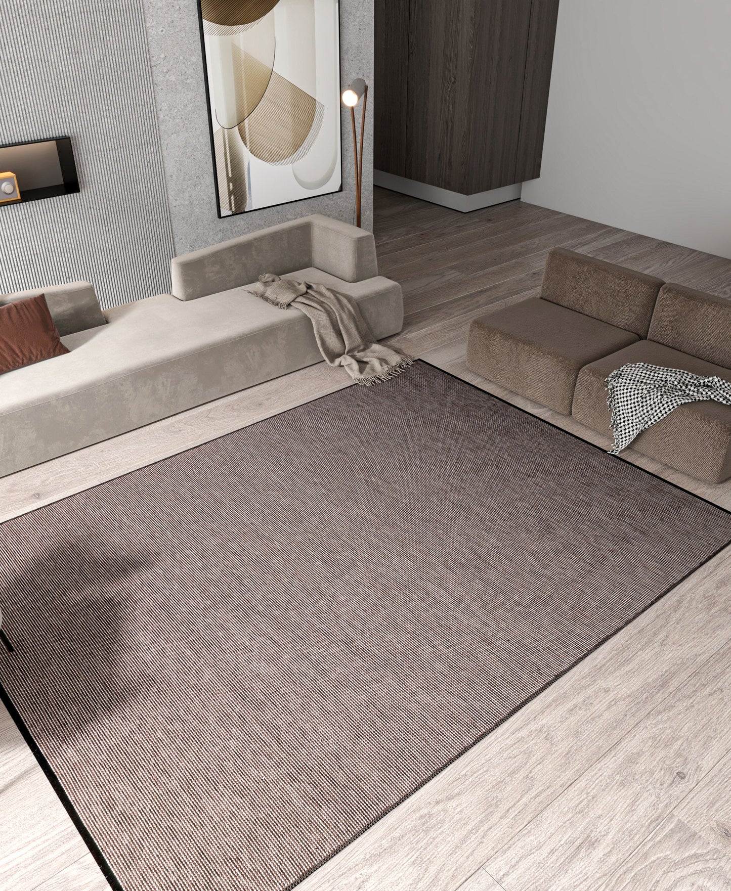 Modern Brown Stripe Rug: Washable Plain Cotton, Anti-Allergic carpet
