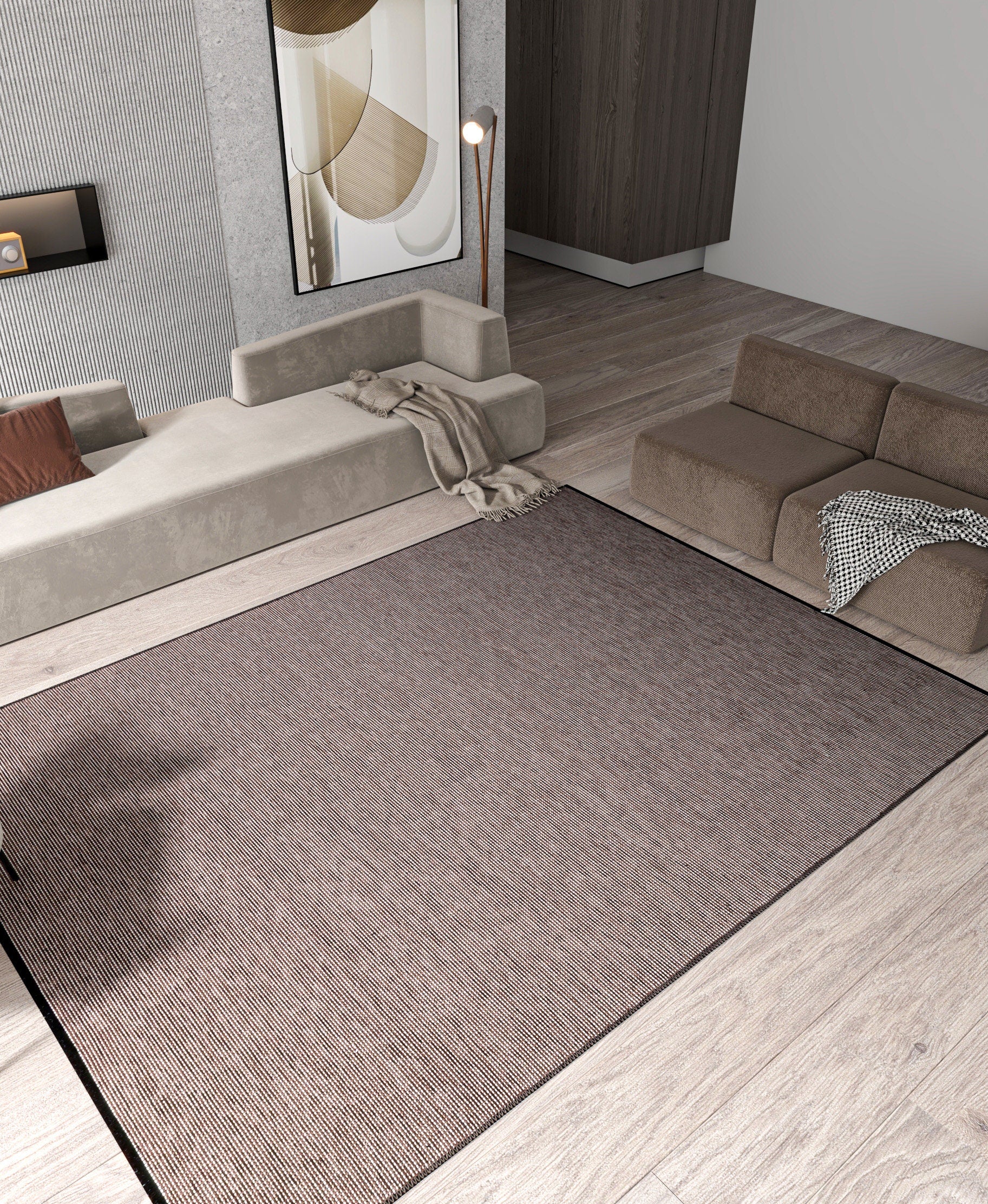 Modern Brown Stripe Rug: Washable Plain Cotton, Anti-Allergic carpet