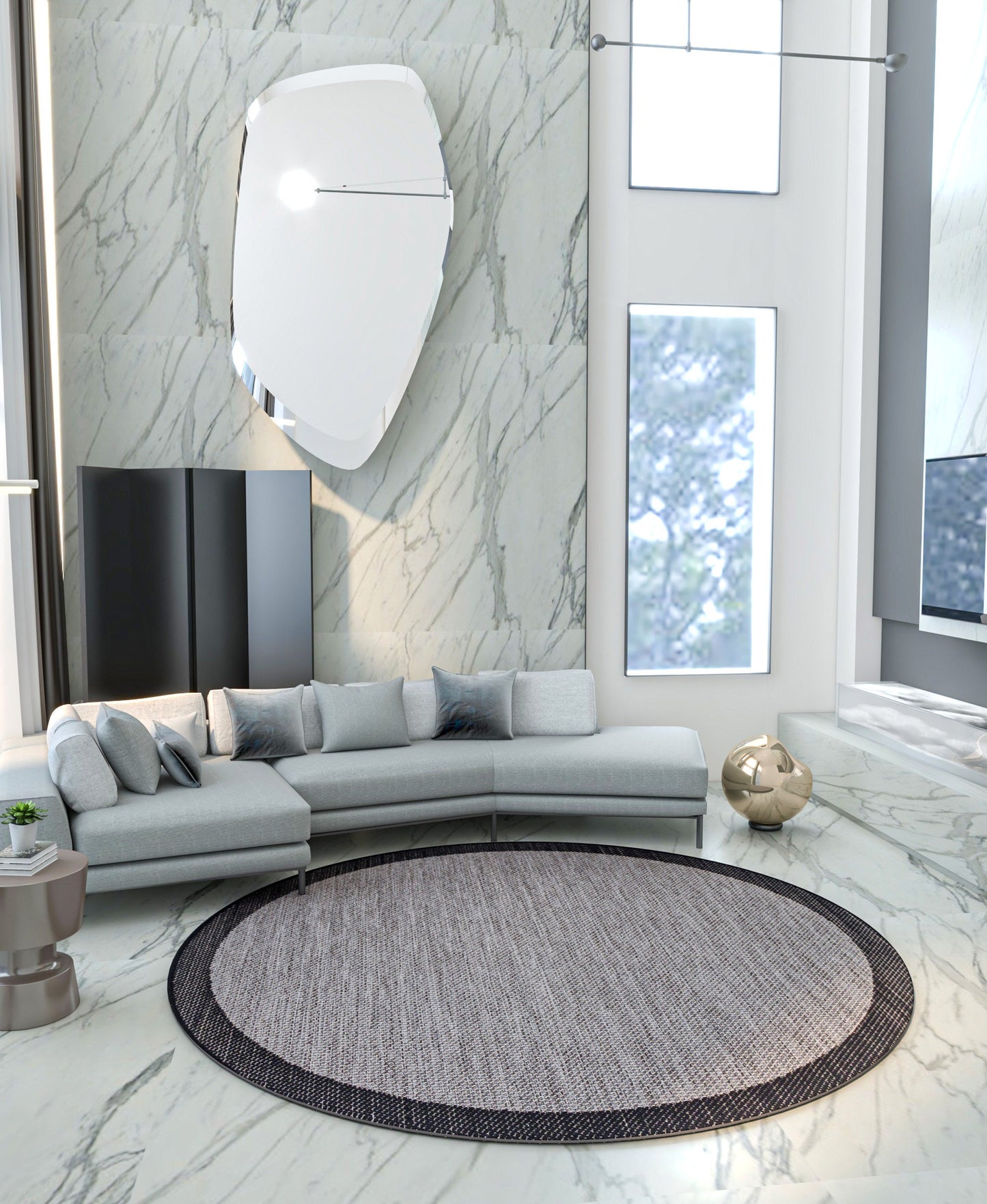 Washable Gray Jute Rug: Outdoor/Indoor Circle Carpet
