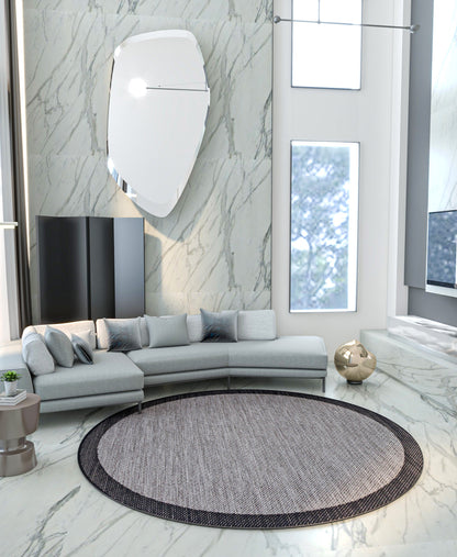 Washable Gray Jute Rug: Outdoor/Indoor Circle Carpet