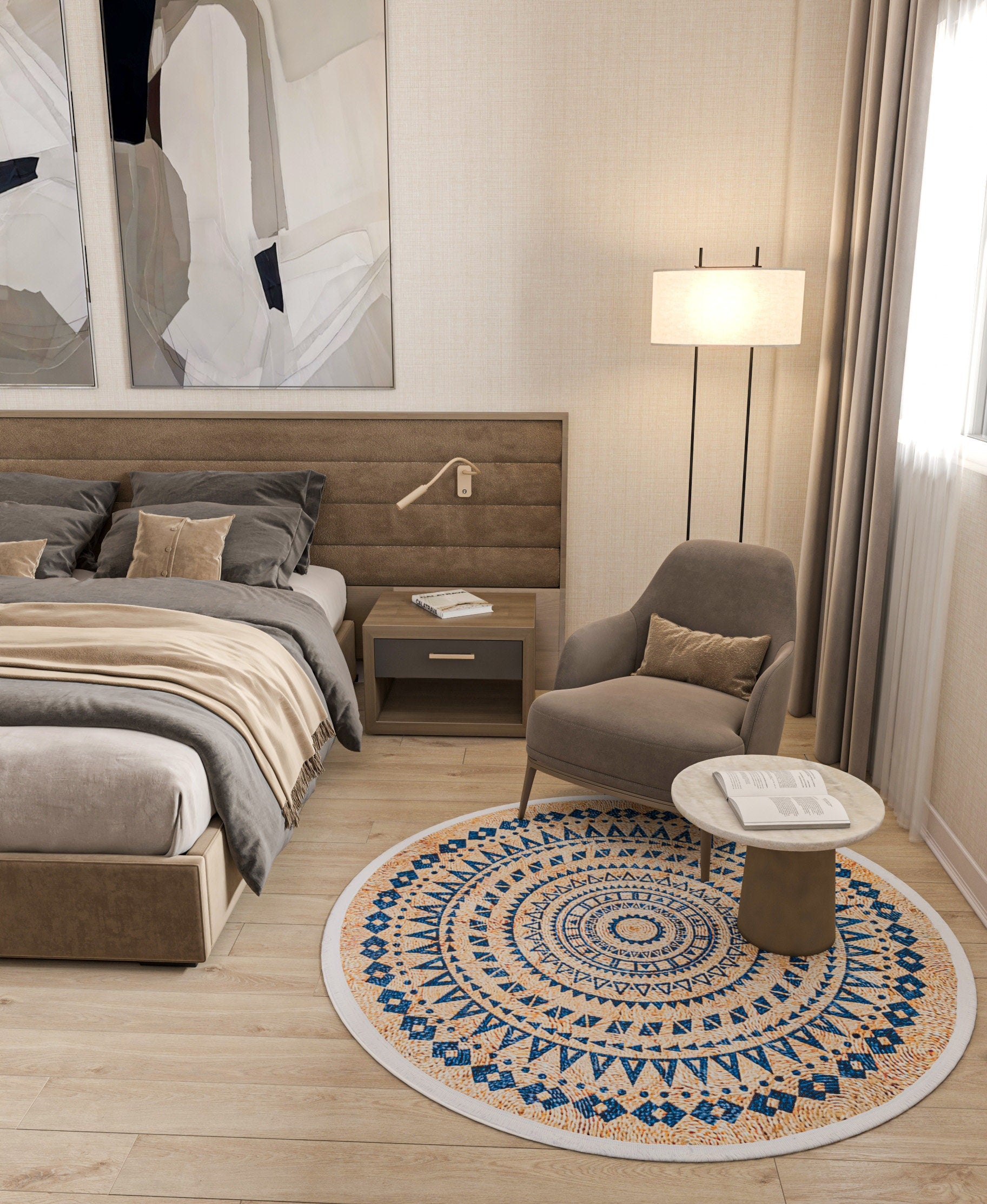 Oushak Style Circle Rug: Modern Bohemian Turkish Rug