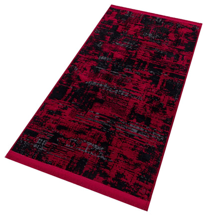 Abstract Red Black Runner Rug – Distressed Washable Hallway, Kitchen Carpet