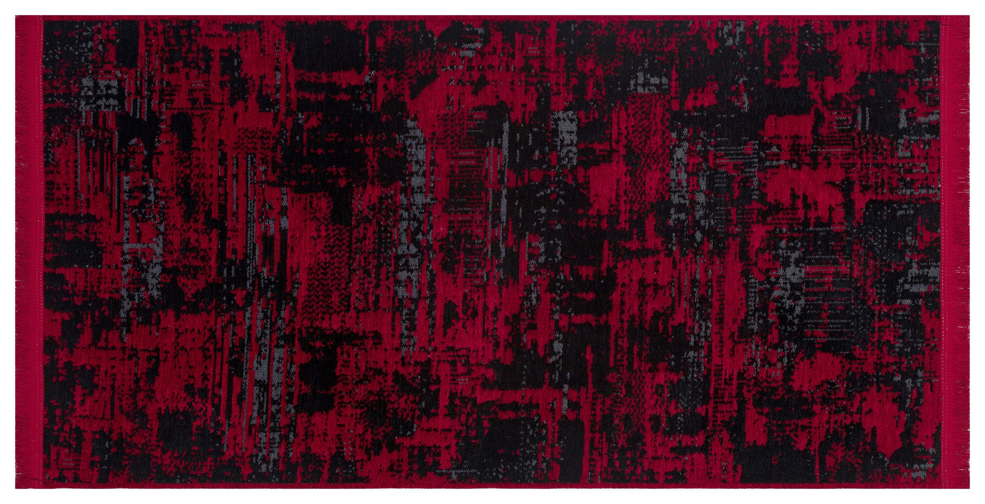 Abstract Red Black Runner Rug – Distressed Washable Hallway, Kitchen Carpet