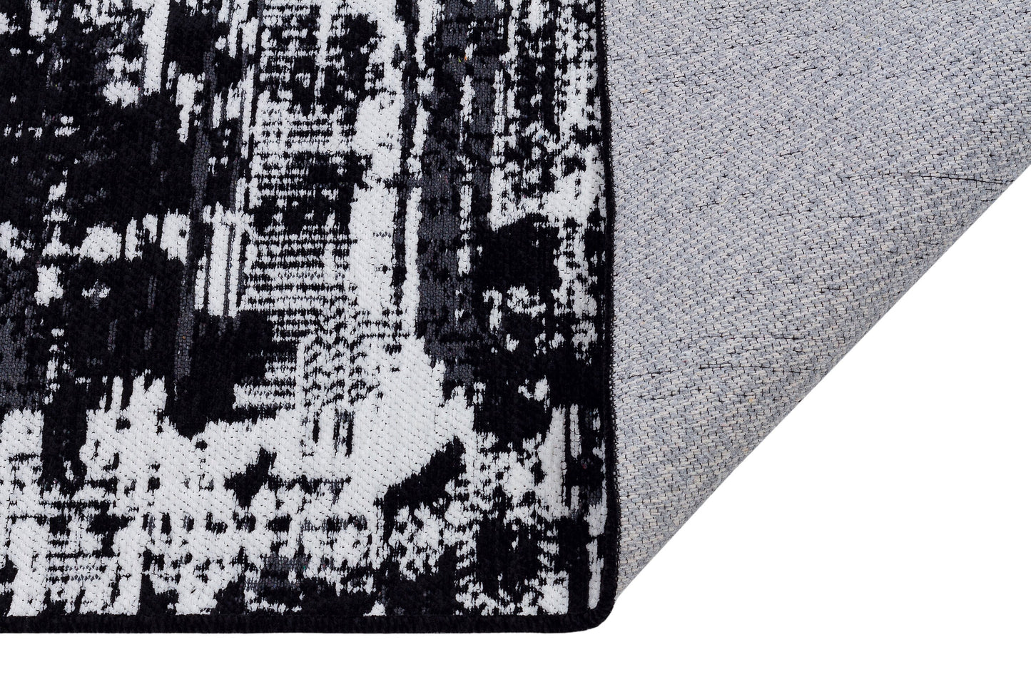 Modern Abstract Runner Rug – Black White Distressed Geometric Texture Scandi Style Mat