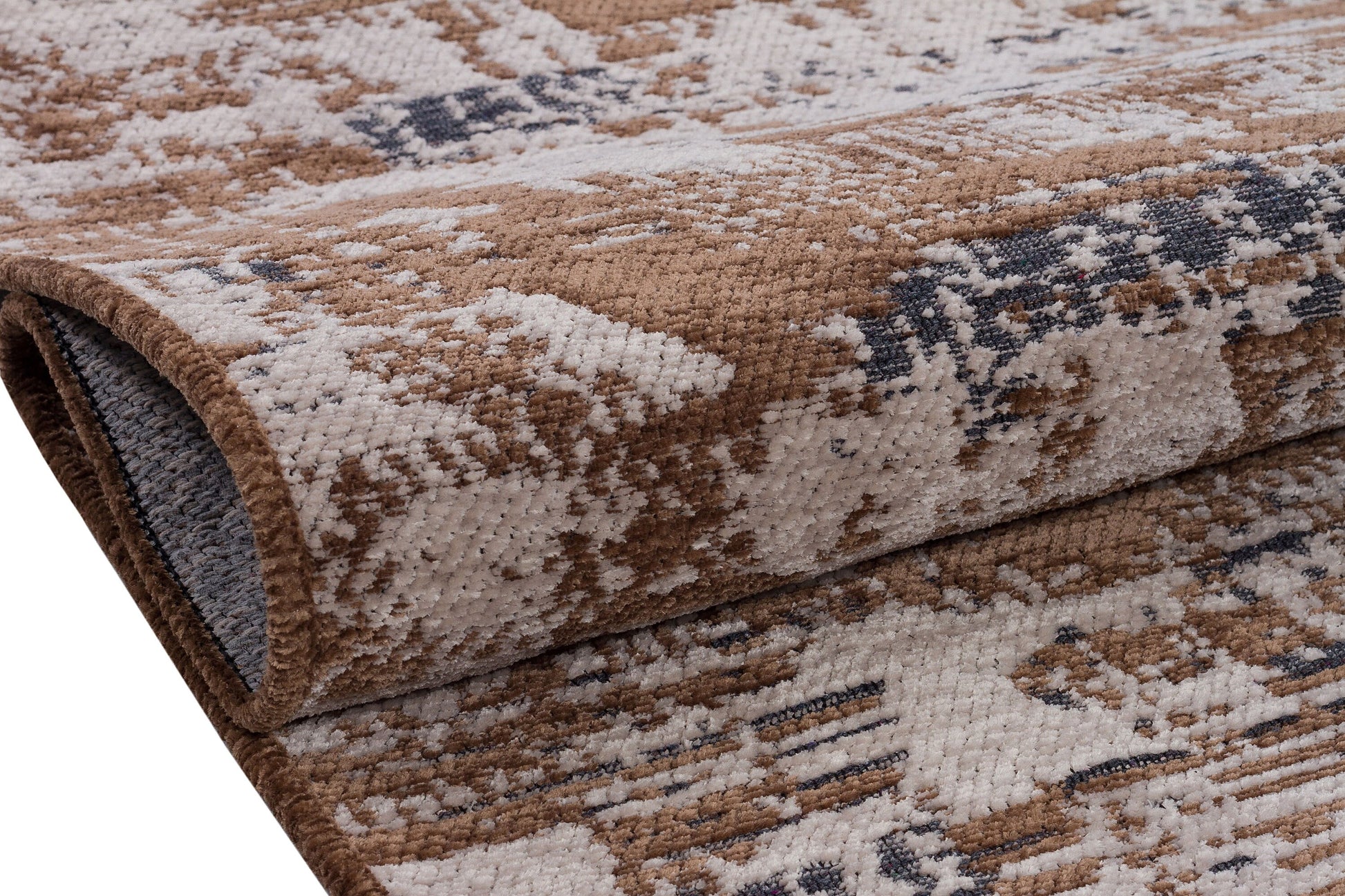 Distressed Abstract Area Rug, Earth Tone Boho Neutral Decor, Washable Cotton Mat