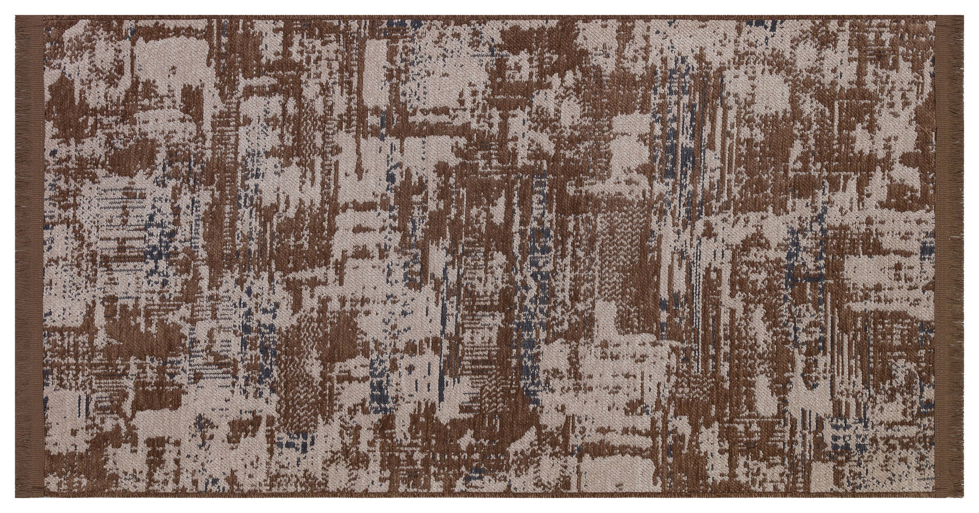 Distressed Abstract Area Rug, Earth Tone Boho Neutral Decor, Washable Cotton Mat