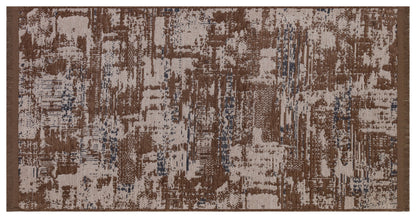 Distressed Abstract Area Rug, Earth Tone Boho Neutral Decor, Washable Cotton Mat