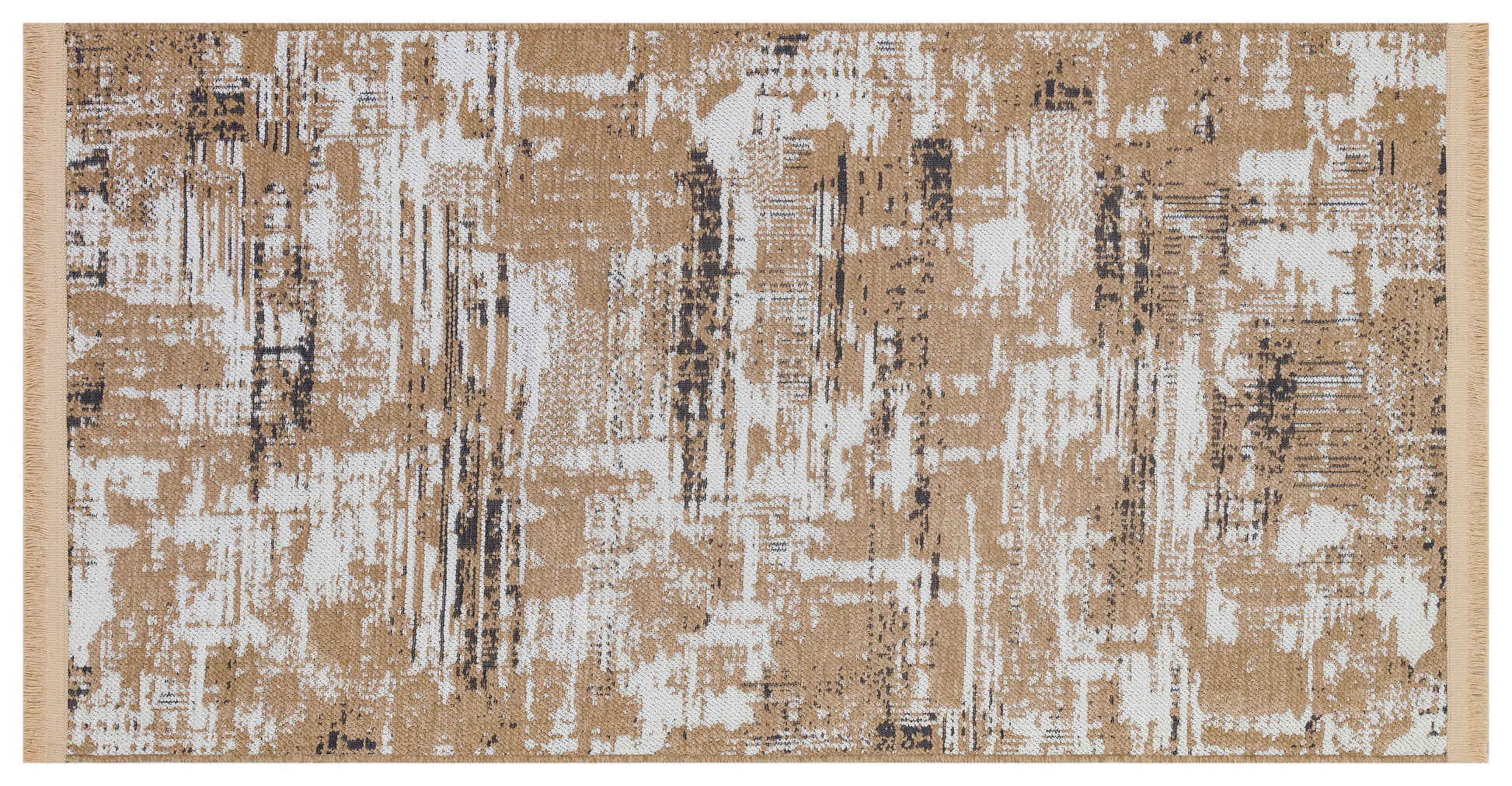 Distressed Gold Ivory Abstract Cotton Rug – Washable Boho Area Carpet