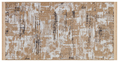 Distressed Gold Ivory Abstract Cotton Rug – Washable Boho Area Carpet