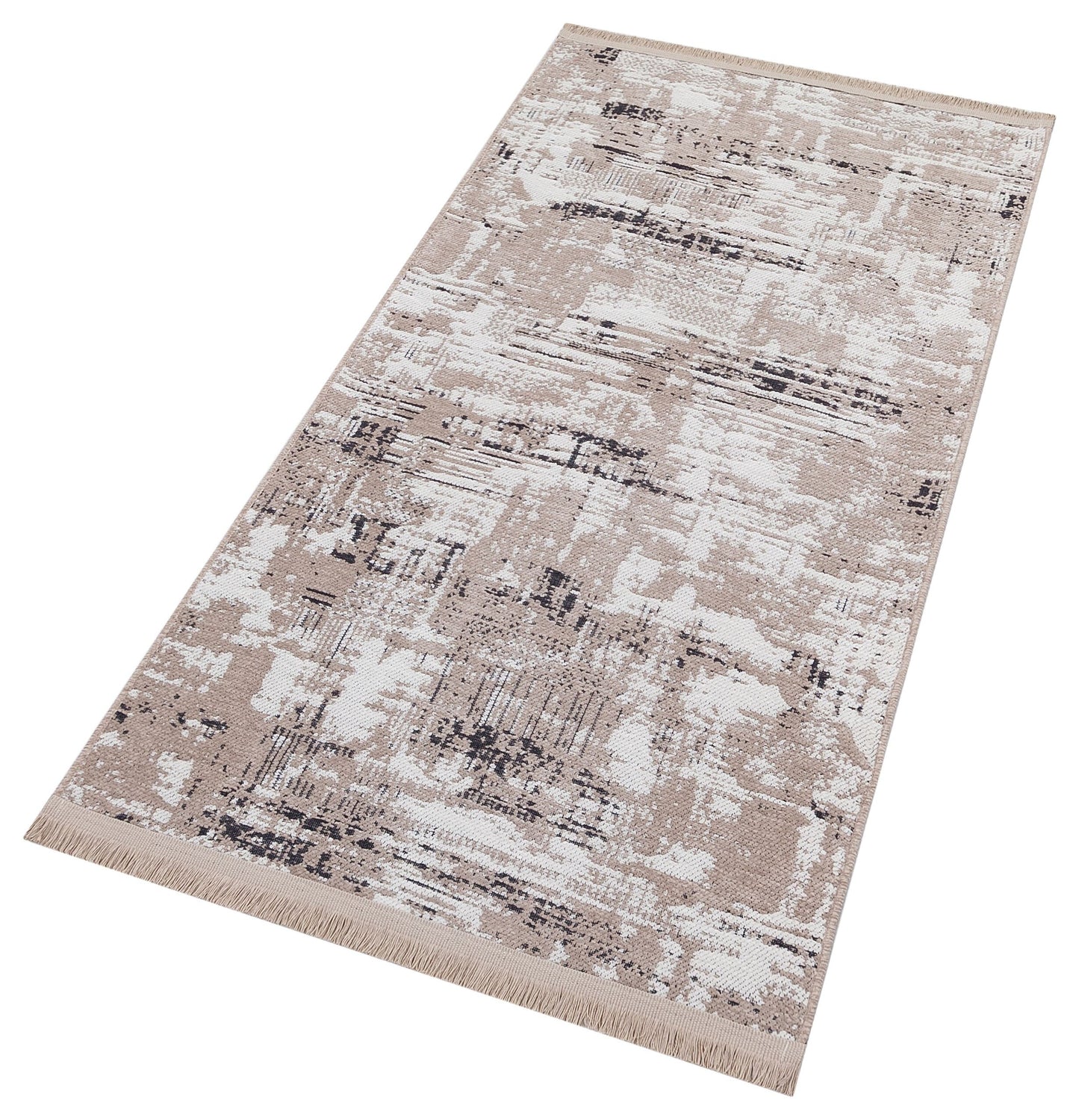 Washable Abstract Area Rug – Distressed Beige & Grey Boho Farmhouse Carpet