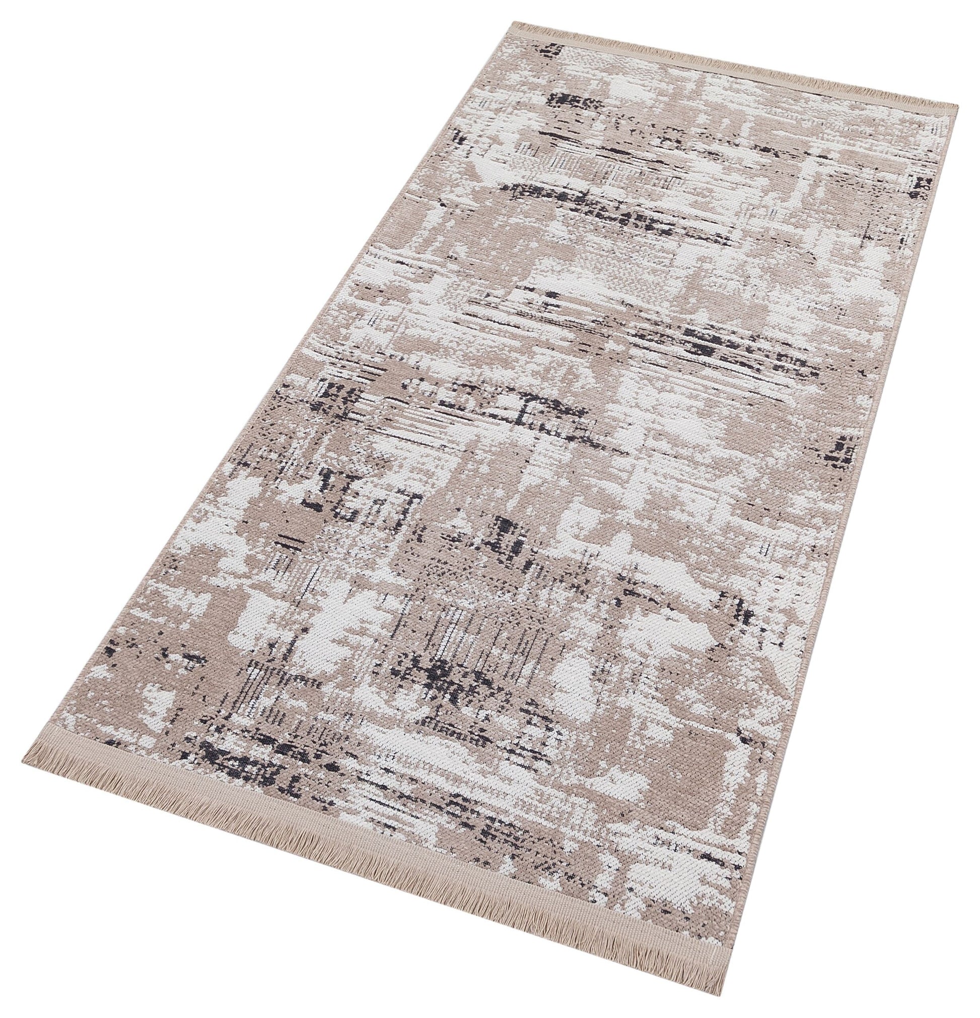 Washable Abstract Area Rug – Distressed Beige & Grey Boho Farmhouse Carpet
