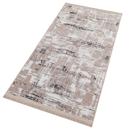 Washable Abstract Area Rug – Distressed Beige & Grey Boho Farmhouse Carpet
