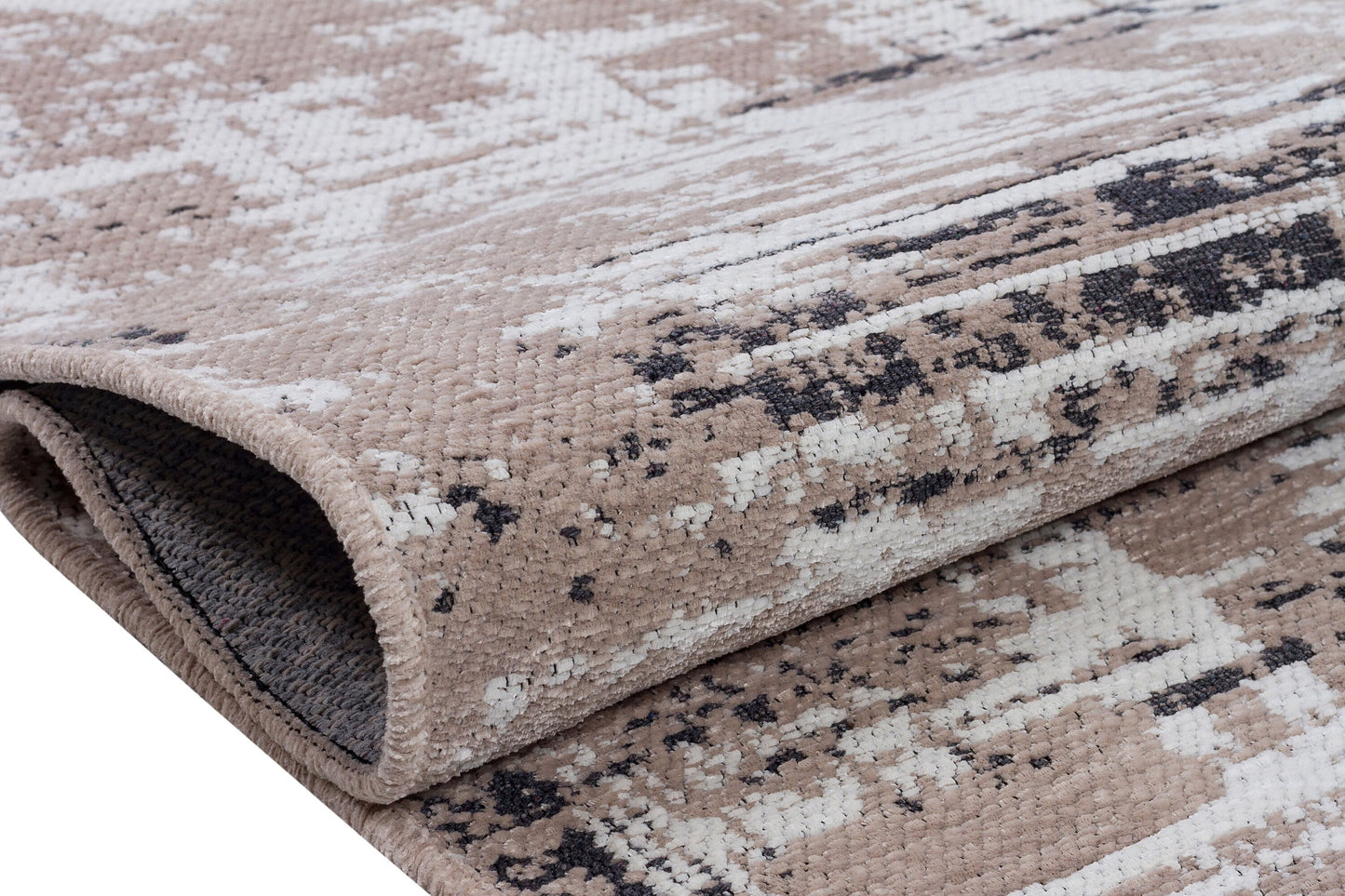 Washable Abstract Area Rug – Distressed Beige & Grey Boho Farmhouse Carpet