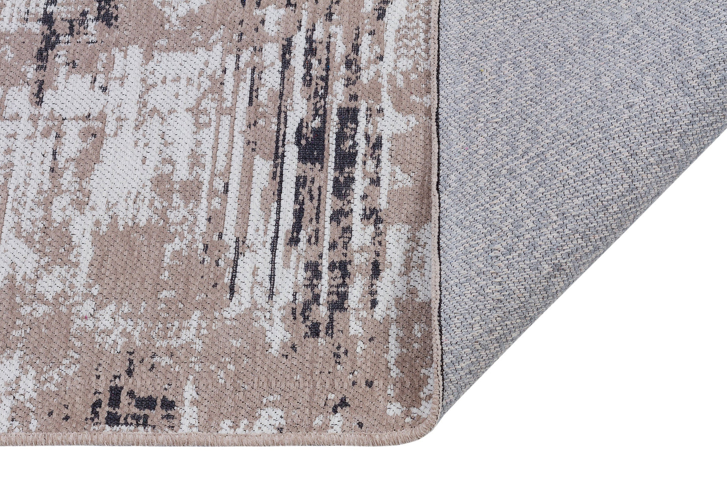Washable Abstract Area Rug – Distressed Beige & Grey Boho Farmhouse Carpet