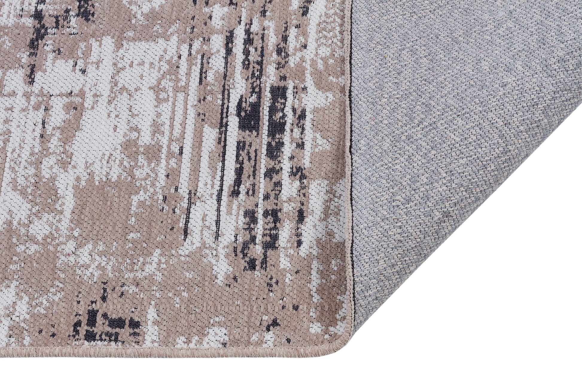 Washable Abstract Area Rug – Distressed Beige & Grey Boho Farmhouse Carpet