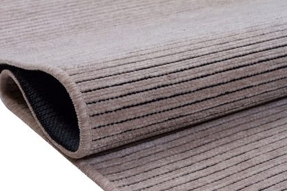Modern Ribbed Area Rug – Beige Taupe Striped Carpet, Hand-Woven Cotton Blend, Scandi Style