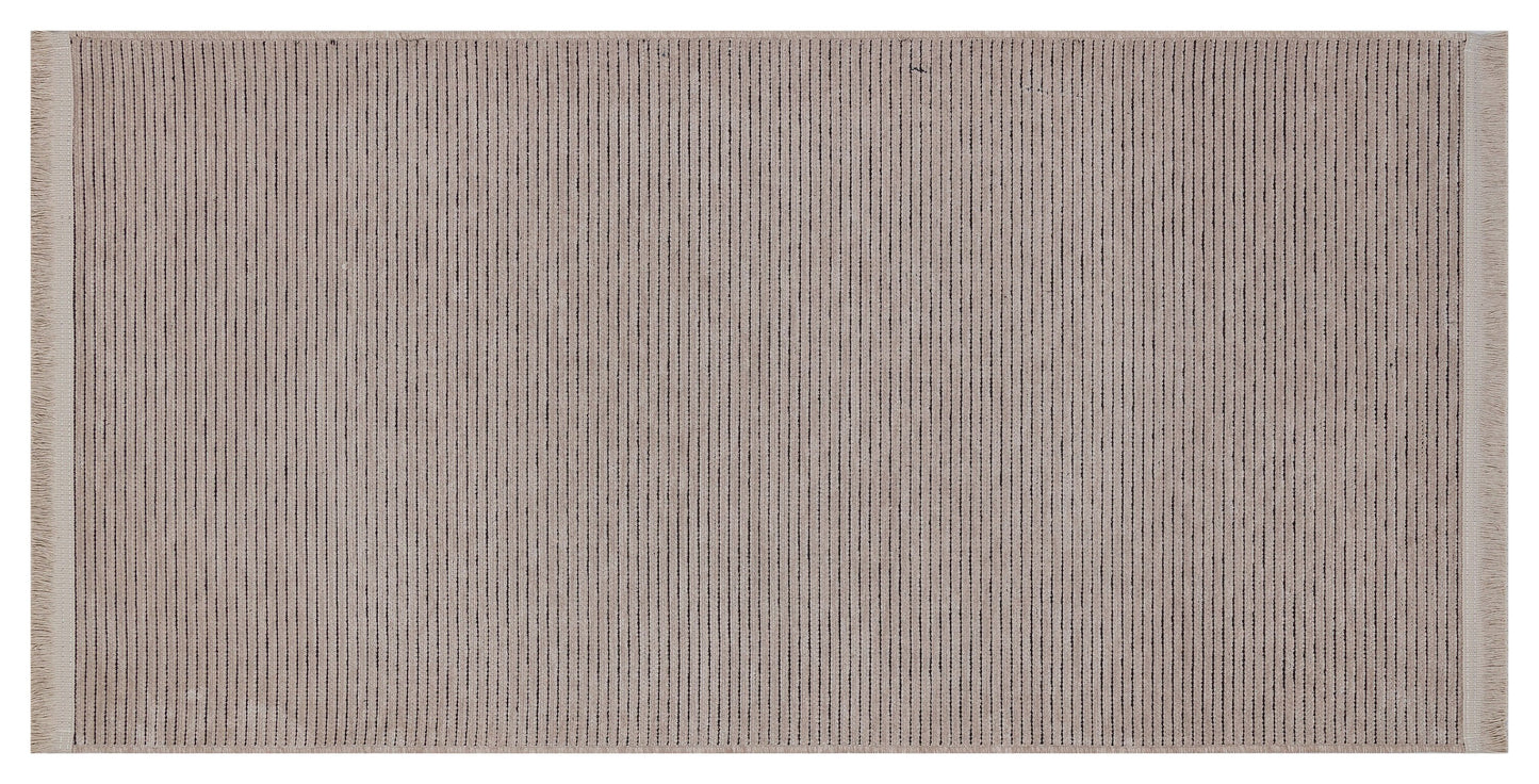 Modern Ribbed Area Rug – Beige Taupe Striped Carpet, Hand-Woven Cotton Blend, Scandi Style