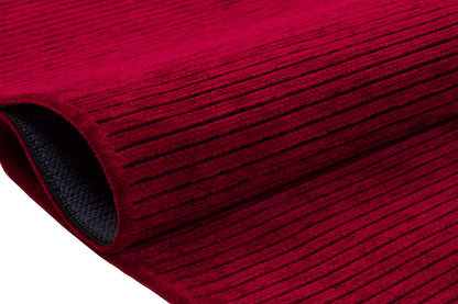 Deep Crimson Ribbed Washable Area Rug – Modern Corduroy Texture, Soft Cotton Feel