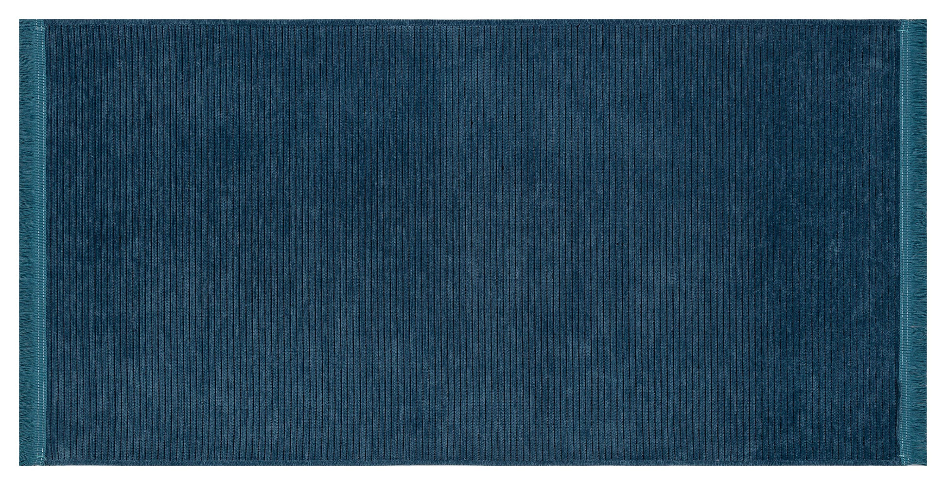 Teal Blue Ribbed Area Rug – Machine Washable, Low Pile Cotton Carpet (Boho Living Room)
