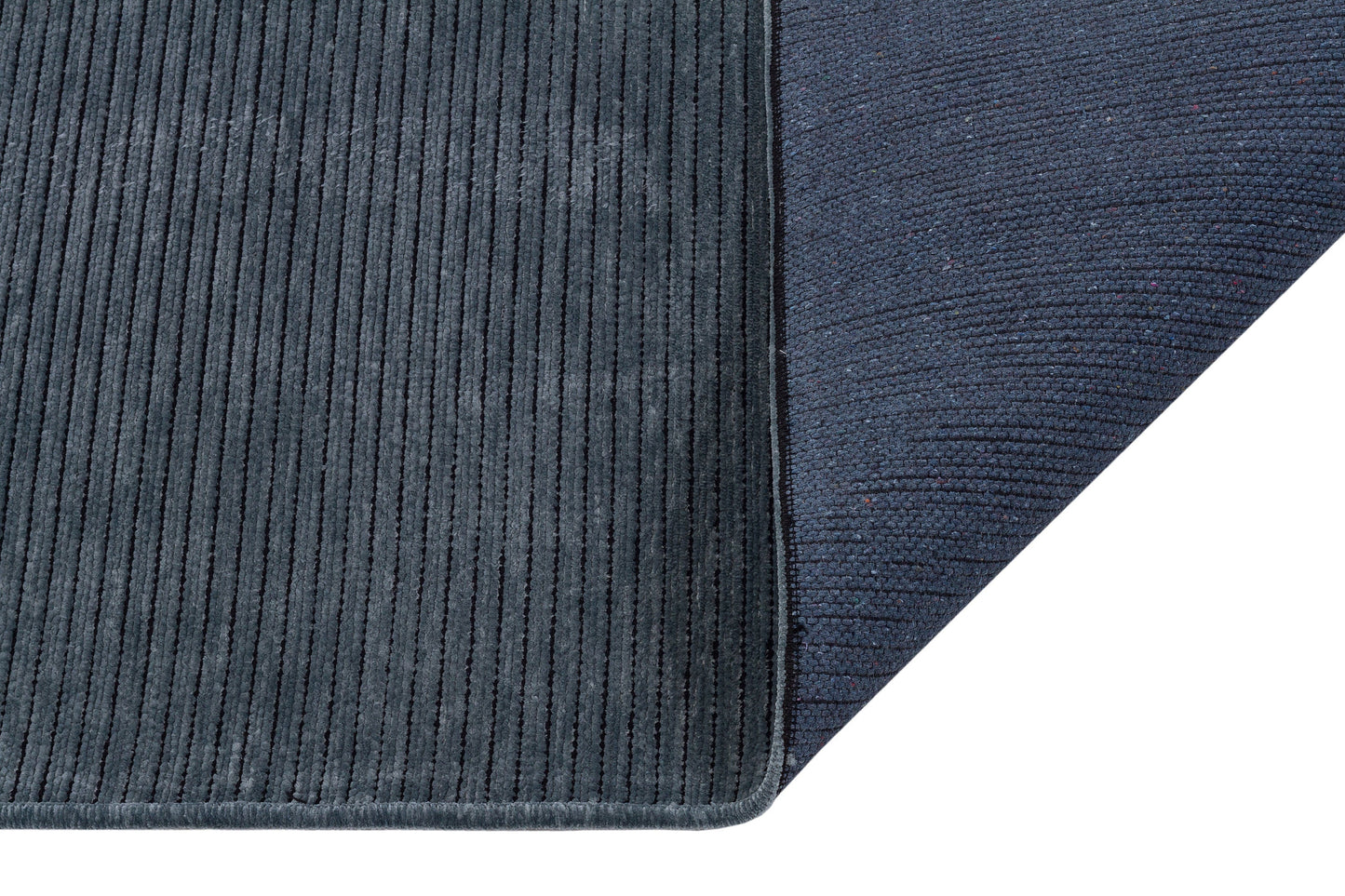Washable Navy Blue Ribbed Area Rug – Modern Textured Cotton Carpet with Fringe