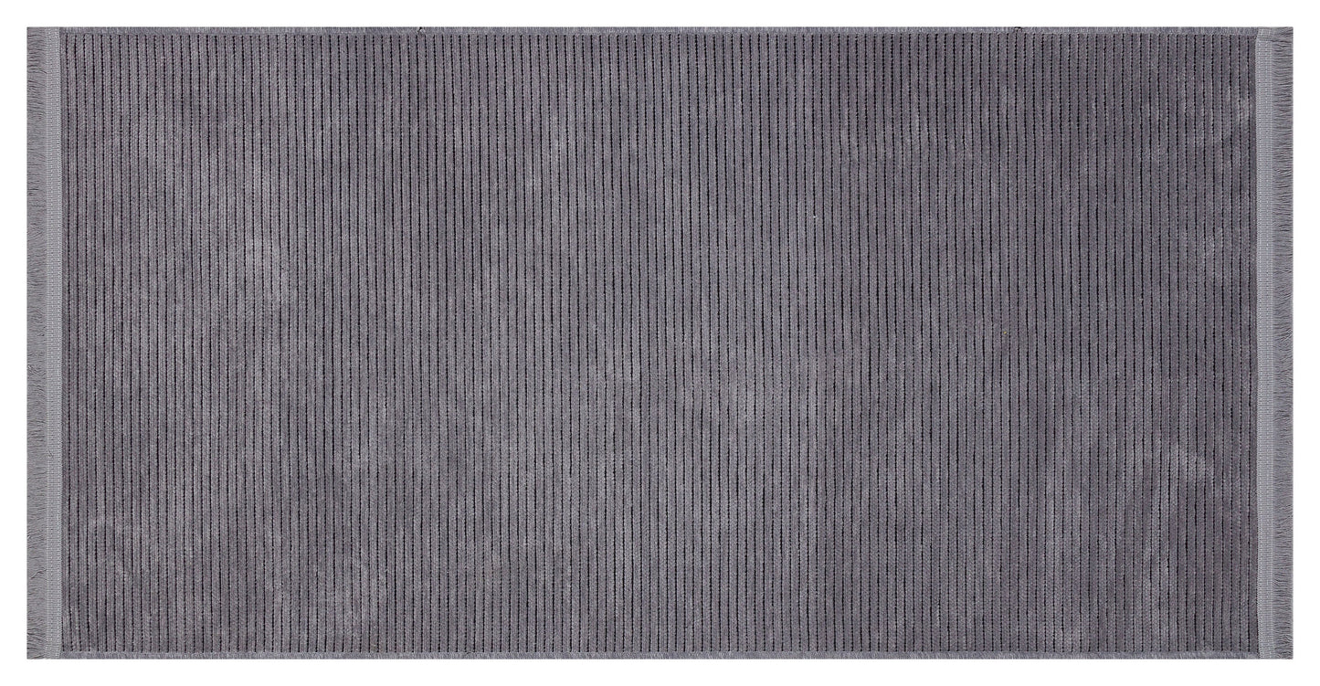 Grey Ribbed Area Rug – Modern Low-Pile Cotton Carpet, Washable, Pet Friendly