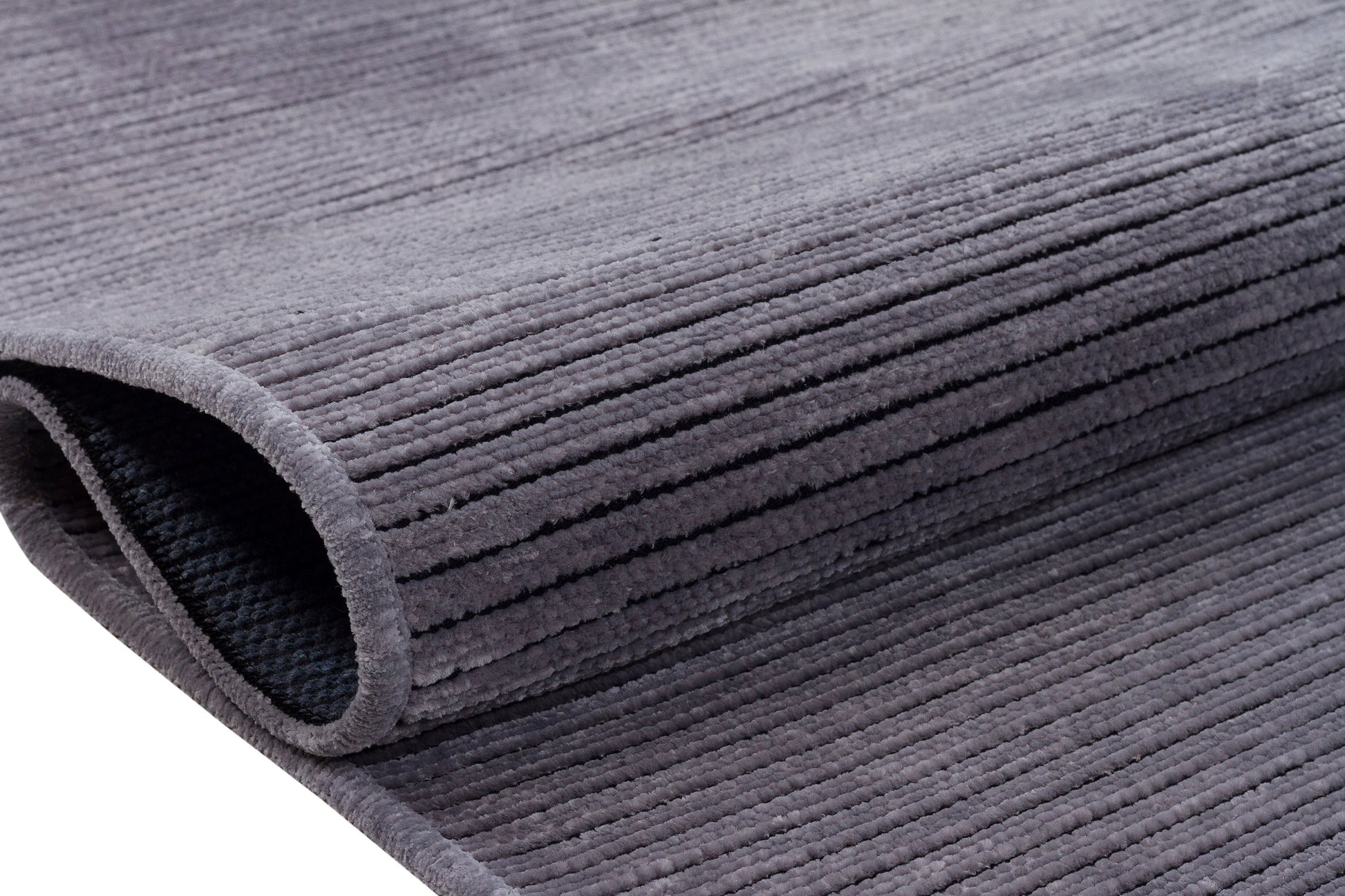 Grey Ribbed Area Rug – Modern Low-Pile Cotton Carpet, Washable, Pet Friendly