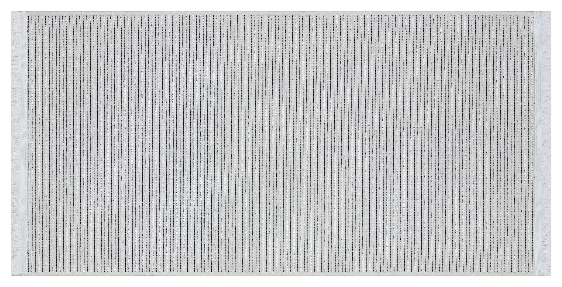 Modern Striped Area Rug – Light Gray, Black Fringe Cotton Carpet