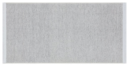 Modern Striped Area Rug – Light Gray, Black Fringe Cotton Carpet