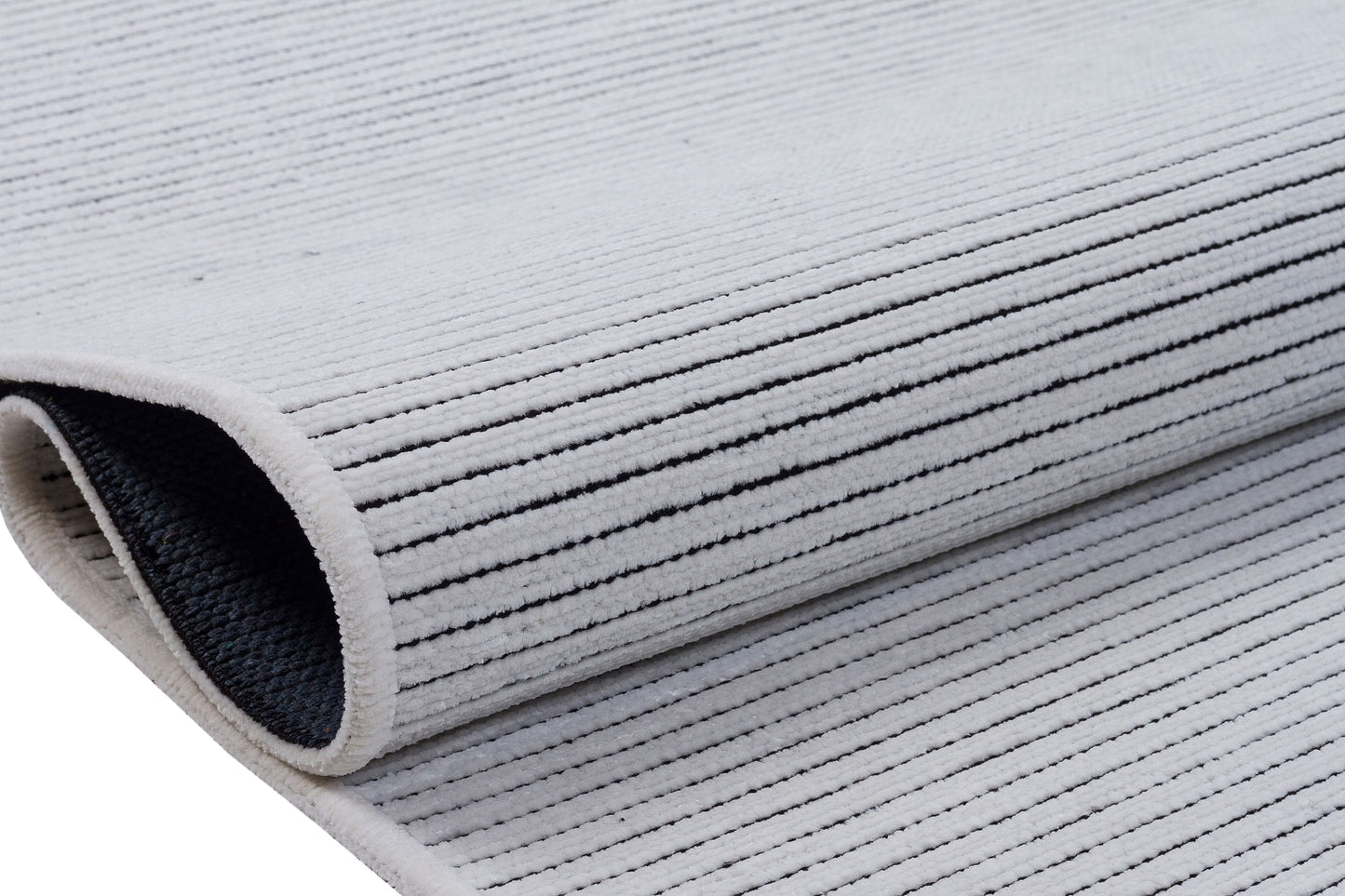 Modern Striped Area Rug – Light Gray, Black Fringe Cotton Carpet