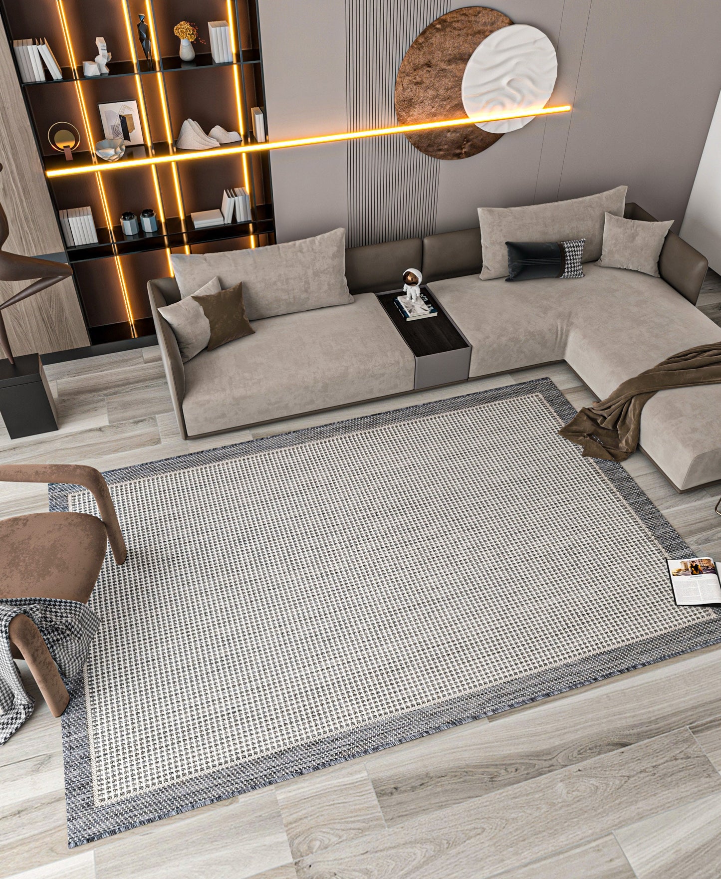 Washable Silver Jute Rug: Plain Outdoor/Indoor Carpet