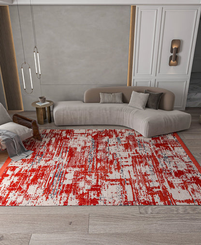 Red Abstract Washable Area Rug – Modern Contemporary Non Slip Living Room Carpet