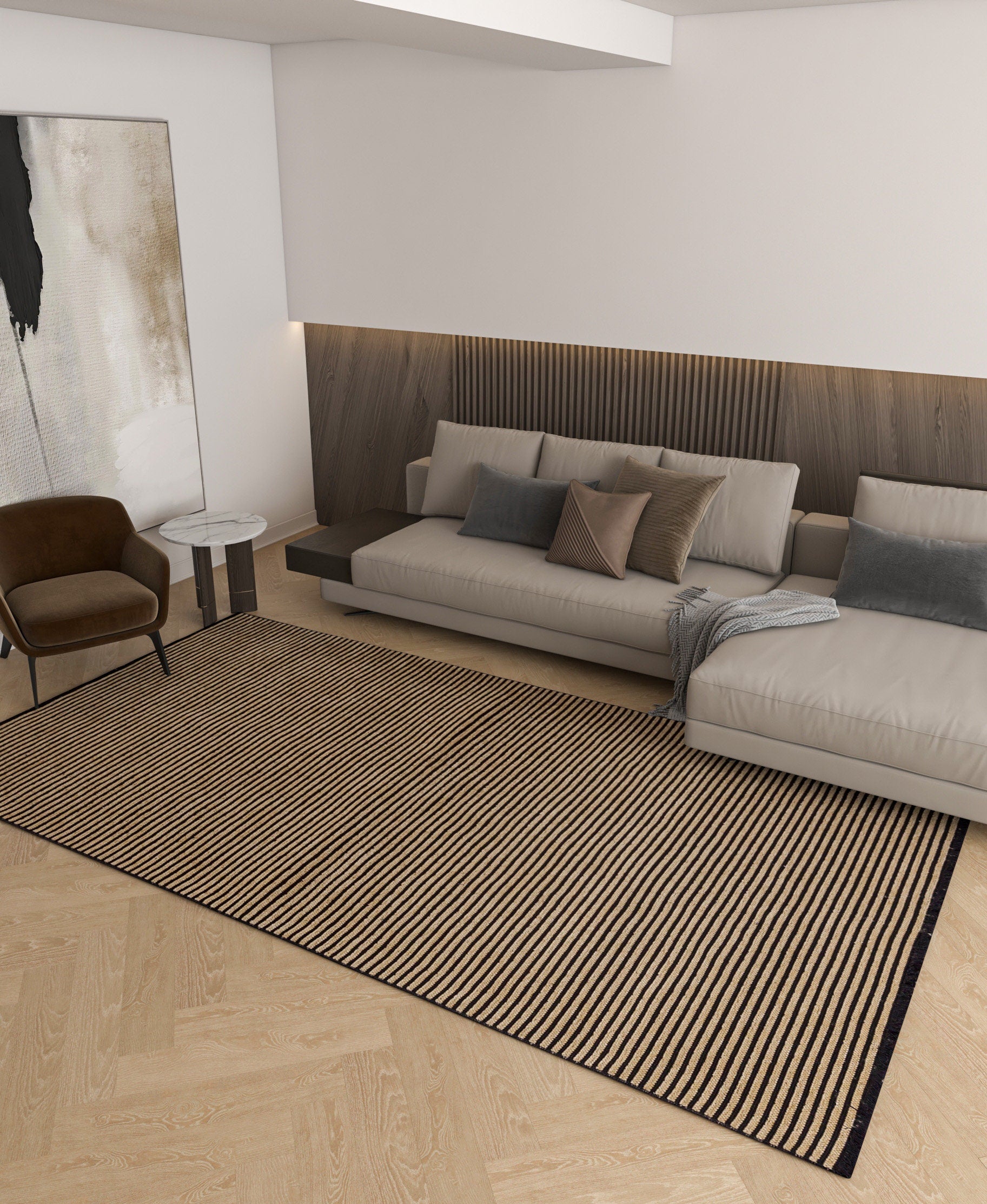 Modern Striped Rug, Yellow Home Decor, Washable Cotton Carpet