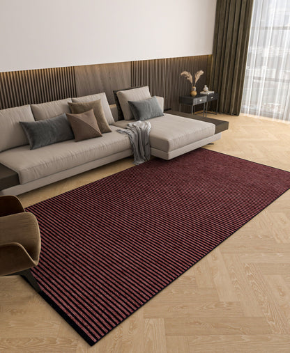 Dark Burgundy Striped Area Rug | Washable Ribbed Carpet, Pet Friendly Non-Slip Home Decor