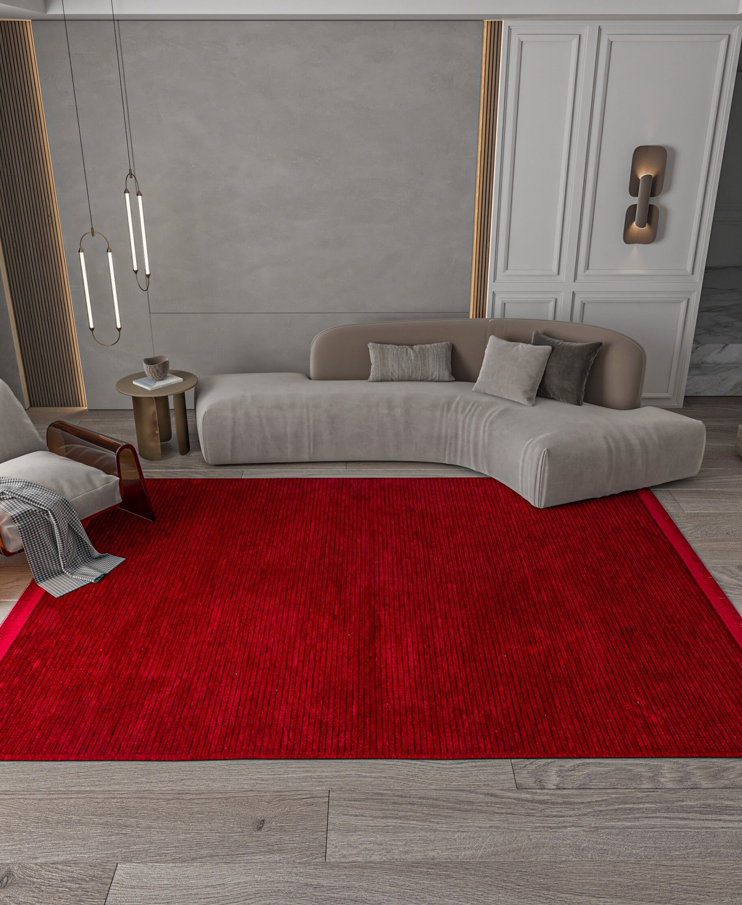 Deep Crimson Ribbed Washable Area Rug – Modern Corduroy Texture, Soft Cotton Feel
