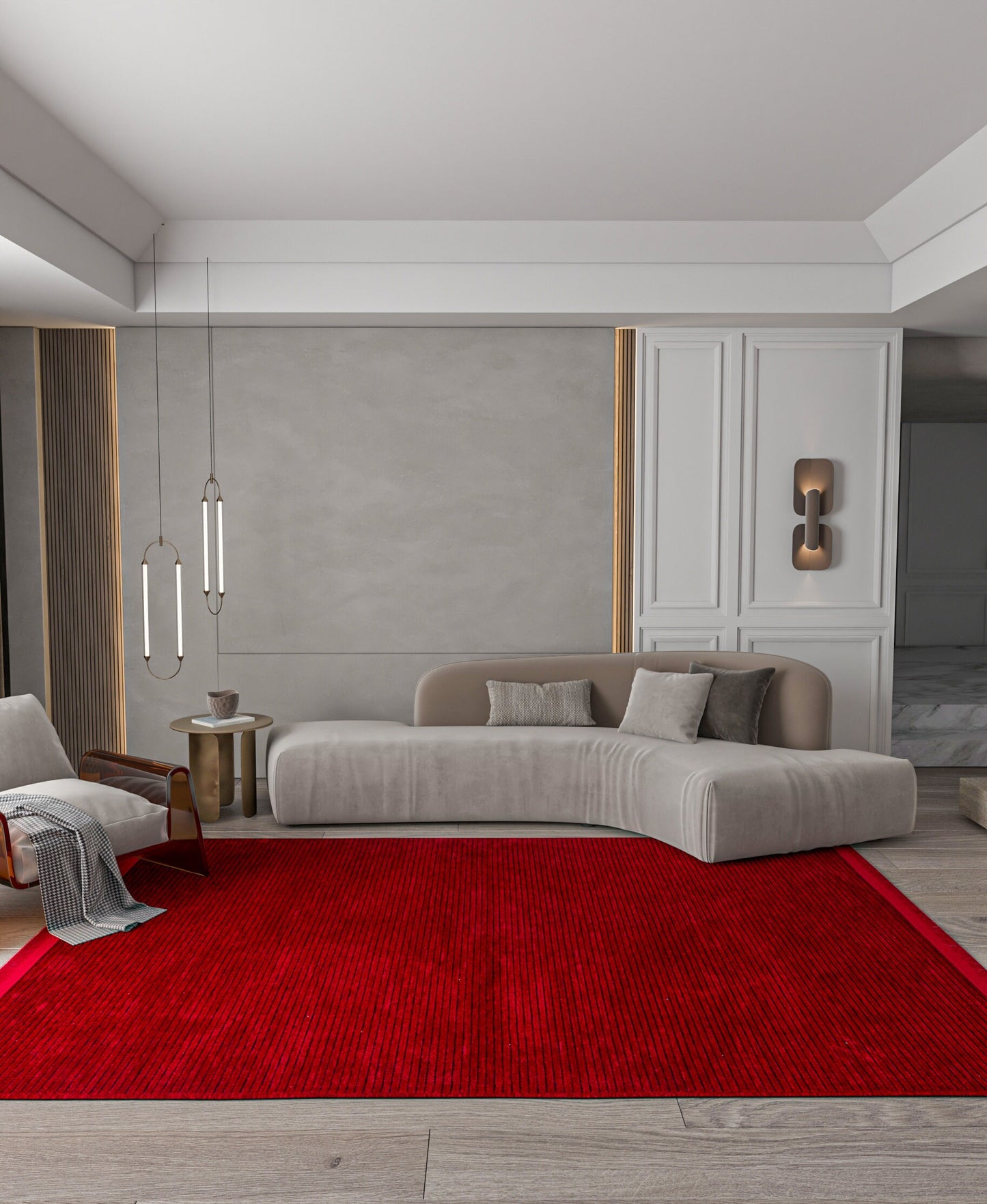 Deep Crimson Ribbed Washable Area Rug – Modern Corduroy Texture, Soft Cotton Feel