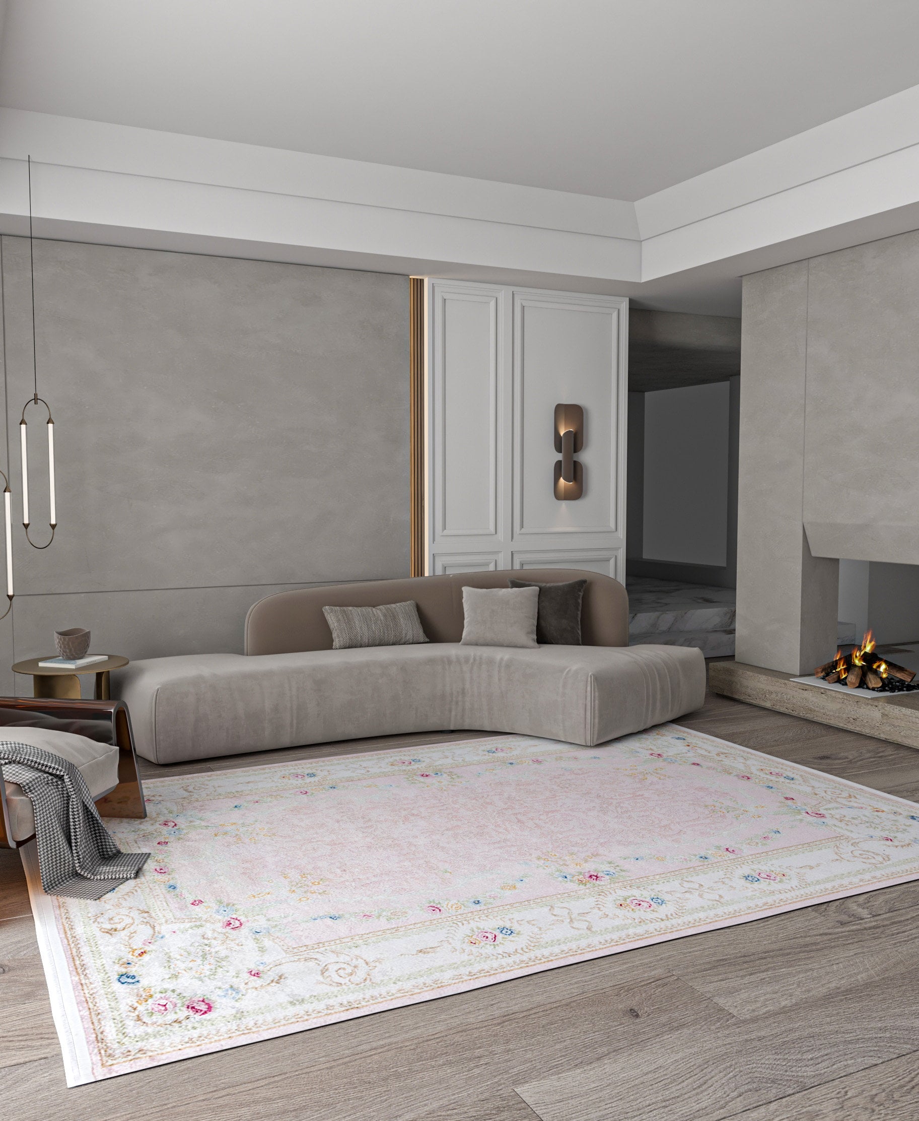 Charming Washable Pink Rug: Vintage Floral Design for a Cozy Home