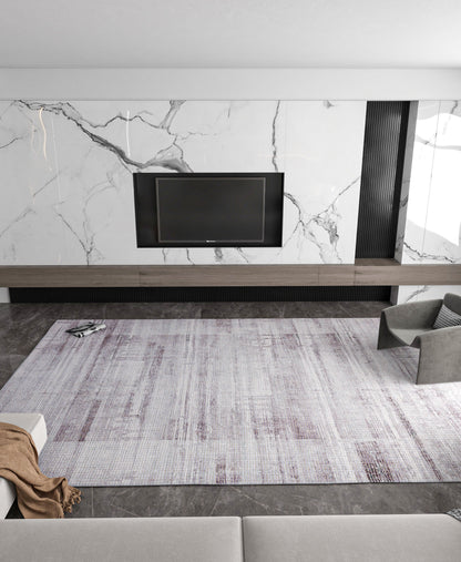 Washable Modern Abstract Area Rug – Distressed Gray Textured Carpet
