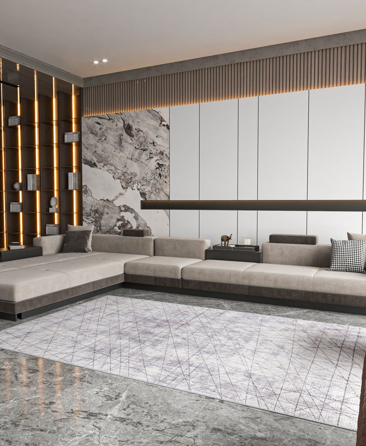 Abstract Line Area Rug, Minimalist Gray Geometric Carpet, Scandinavian Living Room Floor Rug