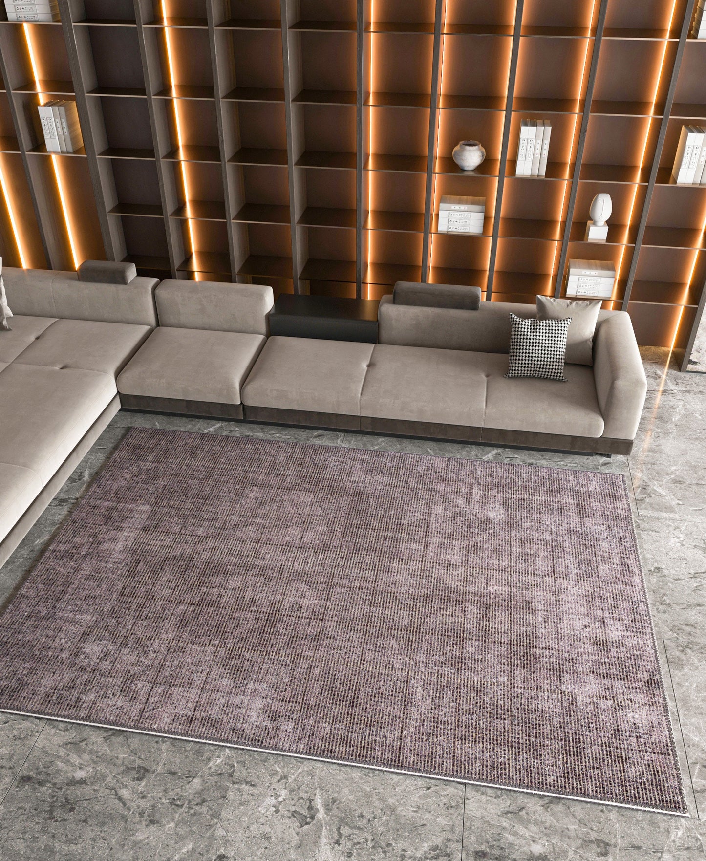 Washable Charcoal Grey Distressed Area Rug | Low Pile Non-Slip Boho Carpet