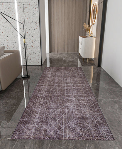 Modern Geometric Runner Rug | Charcoal White Line Art Hallway Mat