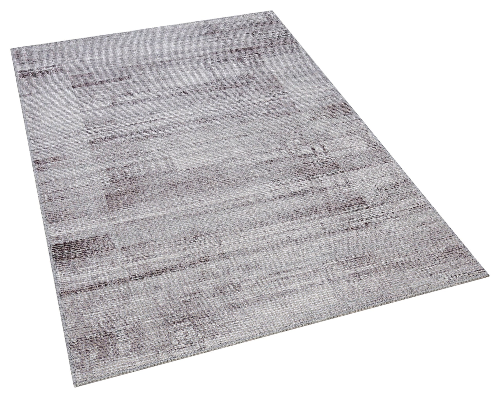 Washable Modern Abstract Area Rug – Distressed Gray Textured Carpet