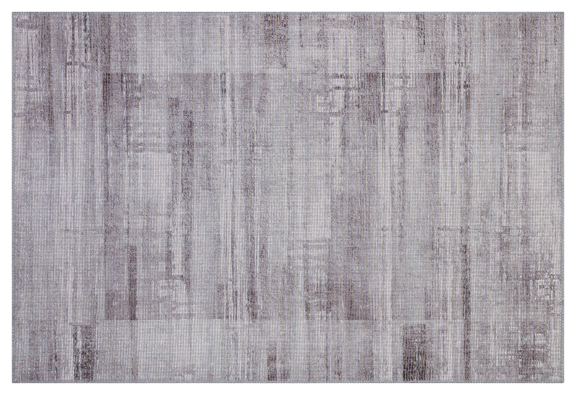 Washable Modern Abstract Area Rug – Distressed Gray Textured Carpet