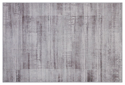 Washable Modern Abstract Area Rug – Distressed Gray Textured Carpet